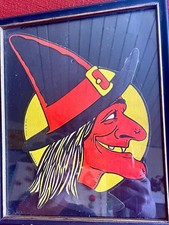 Vintage H.E. Luhrs Die-Cut Cardboard Halloween Witch Head Decoration