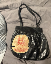Woven Black & White Faux Leather Kiss-Lock Hobo Handbag with Rhinestone Ring Accents — listing 6