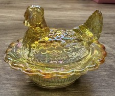 Iridescent Carnival Glass Hen on Nest Covered Dish — listing 4
