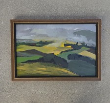 Vintage Original Landscape Oil Painting, Mountain River Scene with Evergreen Tree, Gilt Frame