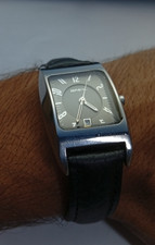 Vintage Silver-Tone Stainless Steel Ladder-Link Watch Band Bracelet with Fold-Over Clasp — listing 3