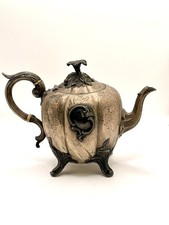 Antique Victorian Silver-Plated (EPBM) Oval Teapot with Bright-Cut Floral Engraving
