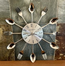 Mid-Century Modern Starburst Sunburst Wall Clock with Walnut Spikes Reproduction or unbranded — listing 4