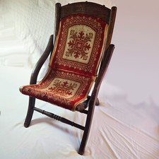 Antique Victorian Child's Folding Rocking Chair, Turned Wood Frame (27" Tall) — listing 3