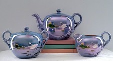 1923 Hand Painted Blue Lustre Tea Set with 8 Cups (Teapot, Sugar, Creamer, Cups & Saucers) — listing 6