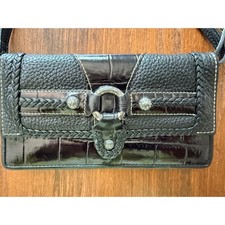 Black Leather Crossbody Wallet Organizer Bag with Embossed Crest Logo — listing 5