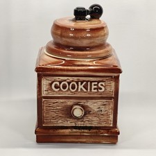 Vintage Ceramic Coffee Grinder-Shaped Cookie Jar with Faux Woodgrain Glaze — listing 3