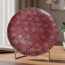 Rust/Burnt Orange Chinoiserie Gilt-Decorated Serving Platter with Grapevine Border — listing 3