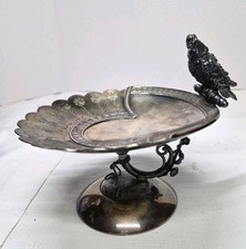 Vintage Silver Plate 3-Tier Folding Serving Stand with Figural Parrot Birds