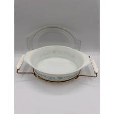 Vintage Pyrex 1.5 Qt Oval Casserole Dish with Clear Lid, Green Meadow / Wheat Floral Pattern (Promotional) — listing 5