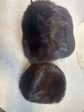 Vintage Real Fur Pillbox / Beret-Style Hat, Two-Tone Black & Grey Patchwork Panels with Satin Lining — listing 6
