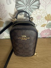 Coach Signature Jacquard Crossbody Bag with Brown Leather Trim