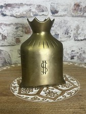 Vintage Brass Money Bag / Sack Vase with Rope Tie and Ruffled Top — listing 2