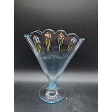 Vintage Blue Depression-Era Pressed Glass Fan Vase — listing 5