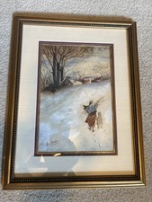 Antique Watercolor Landscape Painting with Palm Trees, Framed — listing 5