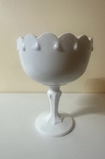 Vintage White Milk Glass Footed Compote with Embossed Grape and Leaf Pattern — listing 5
