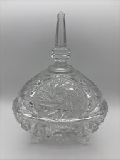 Vintage Cut Crystal Square Bonbon Dish with Floral & Fern Wheel-Cut Design, 5.75" — listing 4