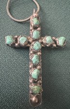 Southwestern Style Branch Coral and Turquoise Beaded Necklace with Silver Cross Pendant — listing 6