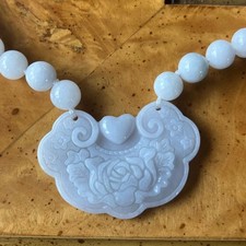 Carved Rose Flower Necklace & Earrings Set on Gold-Tone Chain — listing 3