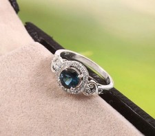 18K Yellow Gold Blue Topaz & Diamond Halo Cocktail Ring — listing 3