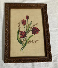 Framed Handmade Country Cottage Sampler Cross Stitch, Completed 2005, Signed 'T 05' with Personalized 'Renee's Home', Matted in Brown Wood Frame