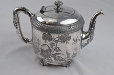 Antique Victorian Silver-Plated (EPBM) Oval Teapot with Bright-Cut Floral Engraving — listing 5