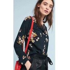 Maeve by Anthropologie Black Floral Button-Front Blouse, US 6 — listing 3