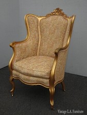 French Louis XV Style Bergère Armchair with Damask Upholstery — listing 4