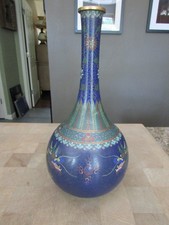 Pair of Chinese Cloisonné Enamel Bud Vases with Floral and Scrollwork Motif