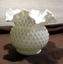 Milk Glass Crimped Ruffle-Edge Compote / Comport Bowl with Raised Center Ring — listing 3