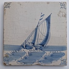 Delft Blue Hand-Painted Ceramic Tile 'Kanonschot' Naval Battle Scene after Van de Velde, Framed — listing 3