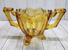 Vintage Amber Pressed Glass Dish Lot (4 Pieces) - Square Nappy, Footed Bowl, Divided Relish, Daisy Button Bowl Single piece, listing 6