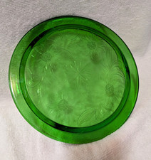 Vintage Art Deco Green Pressed Glass Footed Vase, Block and Lens Pattern — listing 6