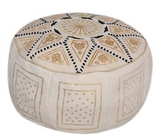 Square Moroccan-Style Leather Pouf Ottoman in Tan/Camel — listing 2