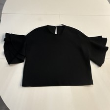 Zara Black Ruffle Puff-Sleeve Knit Top, Size L — listing 6
