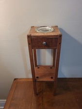 Antique 1920s Oval Humidor Smoking Stand with Brass Ashtray, Cabinet, and Turned Spindle Legs — listing 5