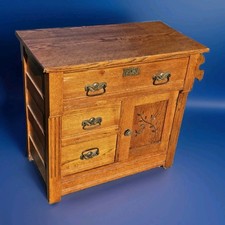 Antique Oak Washstand with Towel Bar Back and Single Drawer — listing 3