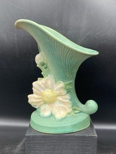 Roseville Pottery Peony Pattern Cornucopia Vase, Yellow/Green