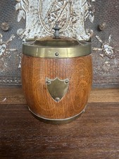Pair of Antique English Oak Barrel-Form Biscuit Barrels with Silver-Plate Mounts — listing 3