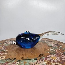 Art Glass Paperweight with Dolphin and Blue Swirl Design, Controlled Bubbles