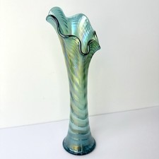 Vintage Teal Carnival Glass Iridescent Basket with Applied Handle