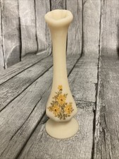 Fenton Custard Satin Glass Swung Bud Vase with Hand-Painted Holly Berry, 8.5" — listing 5