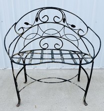 Wrought Iron Neoclassical-Style Settee Bench with Cushion and Throw Pillows — listing 2