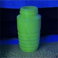 Vintage Jadeite Green Milk Glass Ribbed Jar / Vase with Threaded Neck — listing 5