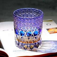 Cut Crystal Wine Glass with Hobstar and Fan Pattern, Faceted Knop Stem