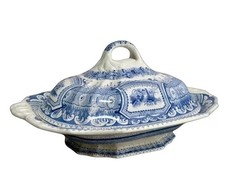 Antique Blue & White Transferware Covered Vegetable Tureen, 'Triangle' Pattern — listing 2