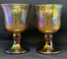 Vintage Green Glass Footed Compote with Harvest Grape Pattern — listing 5