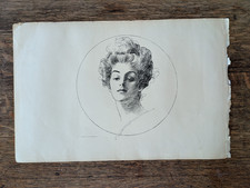 Pair of Framed Gibson Girl Style Portrait Prints in Gilt Bamboo Frames — listing 3