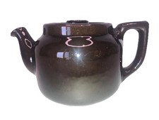 Vintage Redware Pottery Teapot, Black Glazed with Hand-Painted Floral Decoration, Marked Canada — listing 2