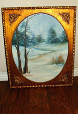 Original Folk Art Oil Painting, Mountain Landscape with Farm, Silo, Tower and Grazing Cattle — listing 5